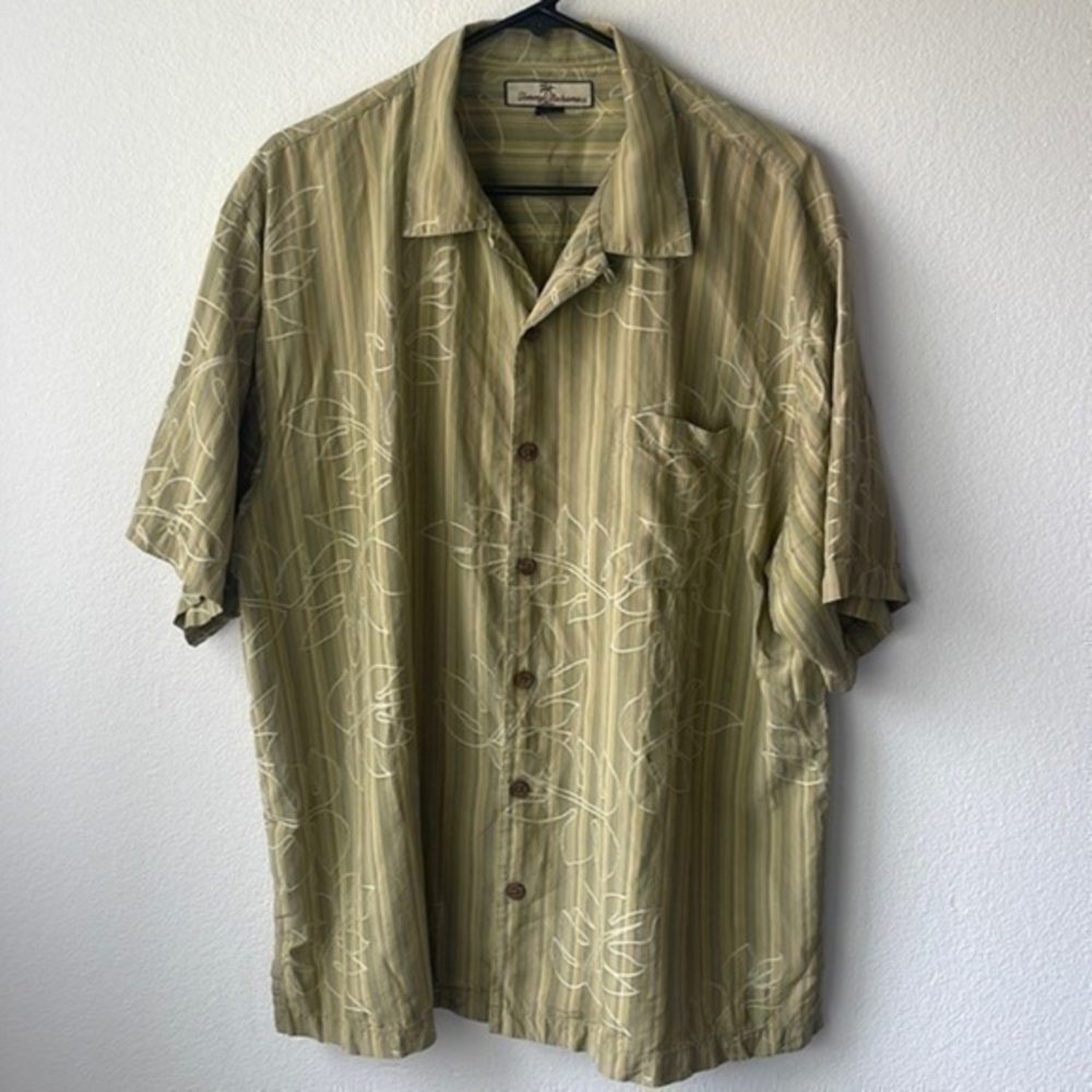 Tommy Bahama shirt button up casual copper and marigold shades 100% Silk…